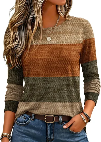 Vista 47 de Zeagoo Paquete de 3 camisetas de manga larga para mujer, estilo casual, suave, cuello redondo, básicas, ropa de otoño Z Rayas Azul 273