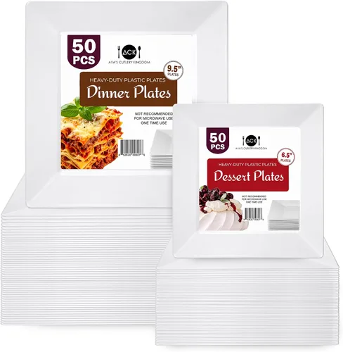 Vista 10 de Aya’s 60 Pack de Platos de Plástico para Fiesta - Juego de Platos Desechables Resistente con 30 Platos de Cena y 30 Platos de Ensalada - Platos