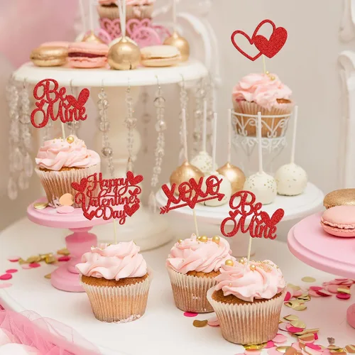 Vista 76 de Ephlyn 24 adornos para cupcakes con purpurina para el día de San Valentín, dulce amor, corazón, día de San Valentín, decoración para cupcakes