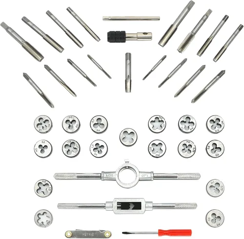 Vista 5 de BeHappy Juego de machos y terrajas de 40 piezas, tamaño métrico estándar M3 a M12, juego de herramientas de roscado para cortar roscas externas e
