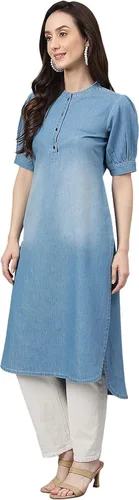 Vista 5 de Janasya Indian - Pantalones de mezclilla azul claro para mujer