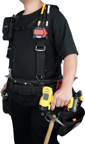 Vista 7 de MELOTOUGH Cinturón de herramientas con suspensión, bolsa de herramientas con suspensión, cinturón de herramientas con peine, delantal de carpintero