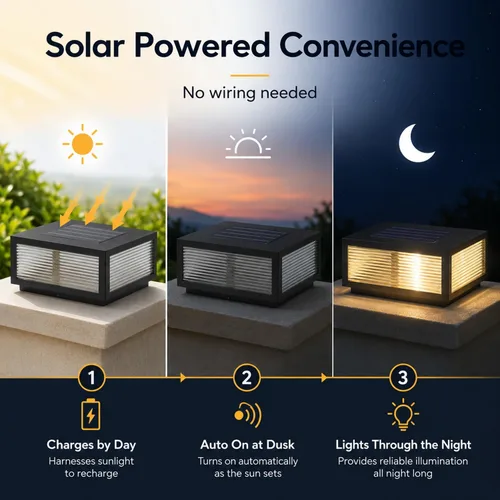 Vista 2 de Luces solares para postes al aire libre, de lujo, modernas, con tapa de poste solar, luz de columna de cubierta de valla con IP65, luces de pilar