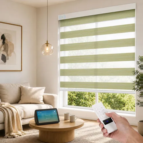 Vista 26 de ACMEART Persianas motorizadas de cebra con control remoto, persianas automáticas de doble capa, persianas eléctricas opacas para oficina del hogar
