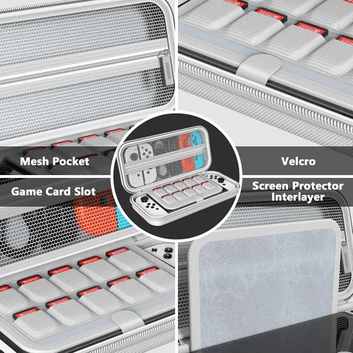 Vista 5 de Mooroer Funda de transporte para Switch compatible con consola Nintendo SwitchSwitch OLED, funda protectora blanca dura portátil para interruptor