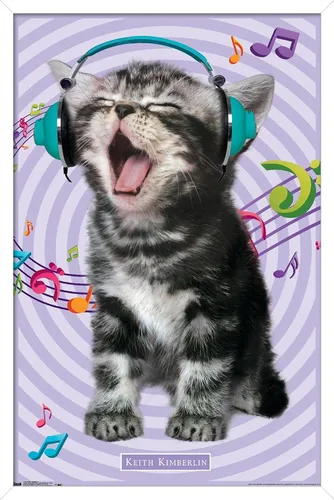 Vista 10 de Trends International Keith Kimberlin - Gato - Póster de pared cantando, 14.725 x 22.375 pulgadas, versión con marco de madera tipo granero