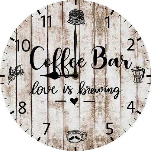 Vista 10 de Reloj de pared para cafetería, decoración de pared, funciona con pilas, sin tictac, cuarzo silencioso, analógico, rústico, rústico, reloj redondo