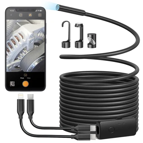 Vista 11 de Cámara de endoscopio USB Anykit con 8 luces LED ajustables, boroscopio con cámara serpiente semirrígida, cámara de inspección IP67 impermeable