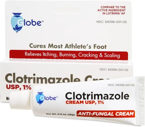 Vista 4 de Globe Clotrimazole Crema Antifúngica 1% (0.5 oz) alivia la picazón, ardor, agrietamiento y descamación asociados con infecciones fúngicas