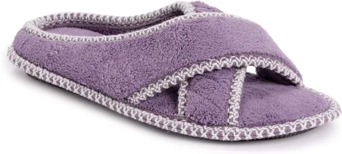 Vista 11 de MUK LUKS Zapatillas Ada de chenilla con banda cruzada para mujer, color blanco margarita Blanco (Daisy White)