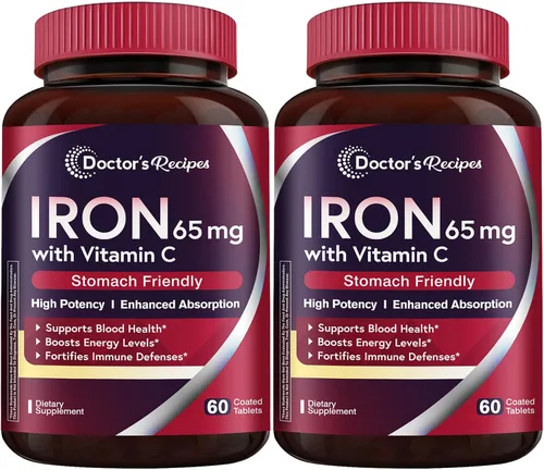 Vista 12 de Doctor's Recipes Suplemento de hierro de 65 mg con vitamina C – Absorción maximizada y píldoras de hierro amigables con el estómago