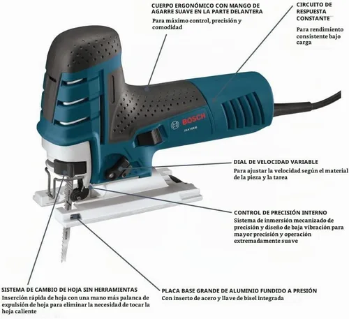 Vista 3 de BOSCH JS470EB - Sierra caladora con agarre de barril con cable, baja vibración de 120 V, velocidad variable de 7 amperios para corte suave de hasta