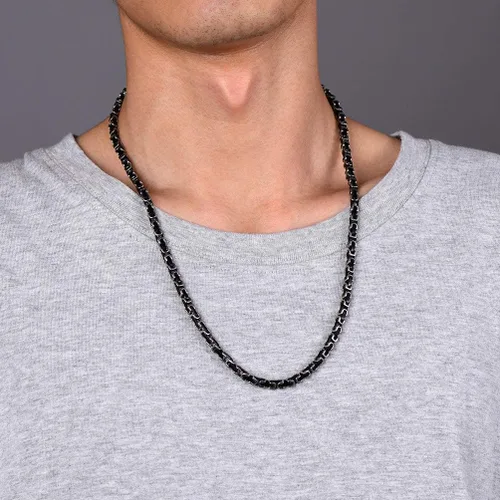 Vista 6 de PROSTEEL Collar de acero inoxidable de 0.1570.315 pulgadas para hombres, niños y mujeres, elegante y fresco, cadena bizantina, tono negro, dorado