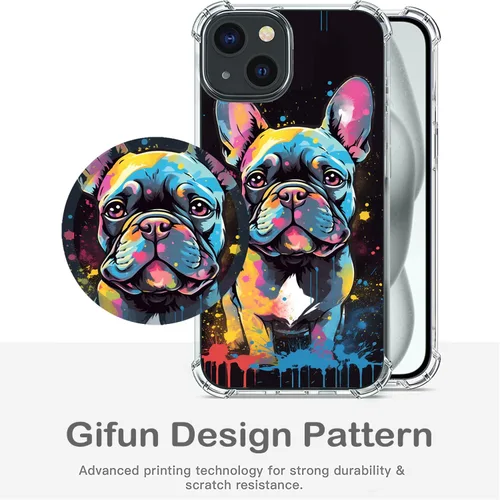 Vista 4 de Funda de Bulldog Francés para iPhone 15, policarbonato duro + TPU Bumper Funda protectora transparente compatible con iPhone 15 de 6.1 pulgadas
