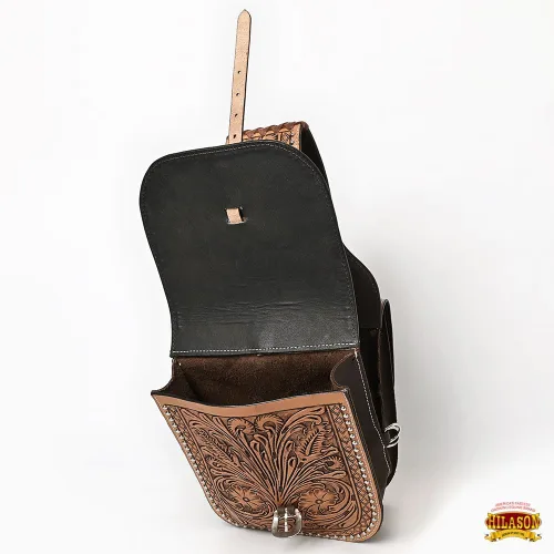 Vista 6 de HILASON Concho Western Horse - Bolsa de sillín de cuero resistente y tradicional Bolsa de sillín Bolsa de sillín de caballo Bolsa de sillín