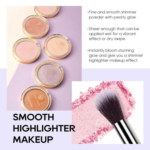 Vista 3 de Paleta de Polvo de Iluminador Rosa Horneado, Paleta de Polvo de Iluminador de Maquillaje Acabado Sutil y Brillante Iluminadores Faciales