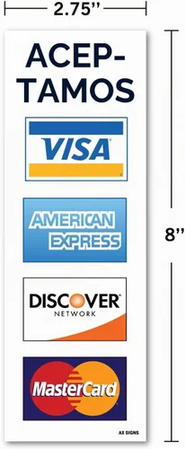 Vista 2 de We Accept Visa MasterCard American Express AMEX Discover, cartel de tarjeta de crédito de 2.75 x 8 pulgadas, adhesivo de vinilo autoadhesivo