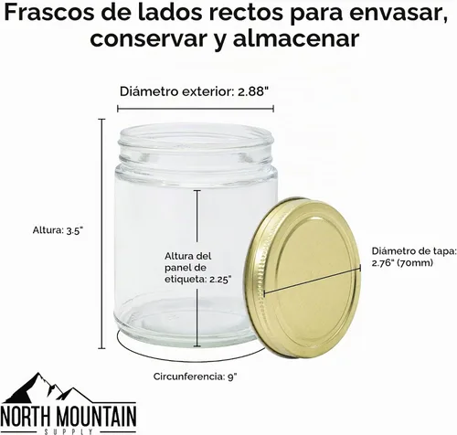 Vista 3 de North Mountain Supply Tarros de conservas de vidrio transparente de 9 onzas con tapas de metal negro de 2.756 in, caja de 12