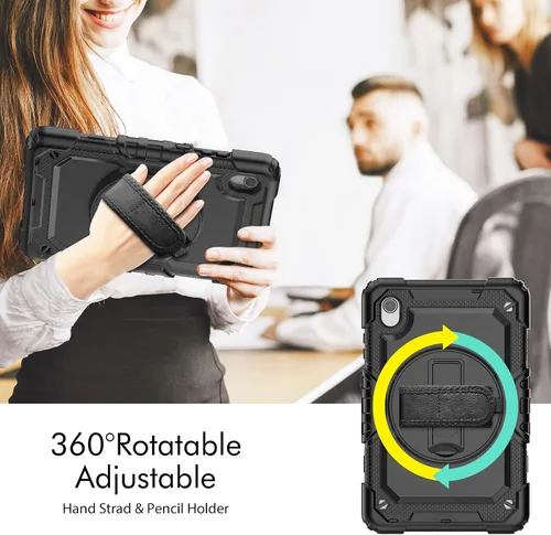 Vista 5 de Funda para Lenovo Tab M8 HD 8 pulgadas TB-8505F/8505X/8705F con protector de pantalla de grado militar a prueba de golpes resistente caso con Negro