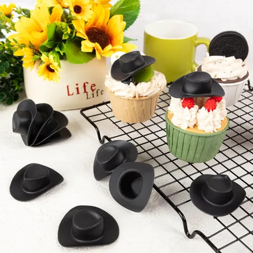 Vista 5 de 20pcs Mini plástico lindo muñeca vaquero occidental sombrero (negro)