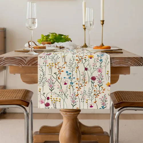 Vista 5 de Camino de mesa de flores silvestres en acuarela, decoración de mesa de comedor de cocina y vacaciones de verano para decoración del hogar, 13 x 90