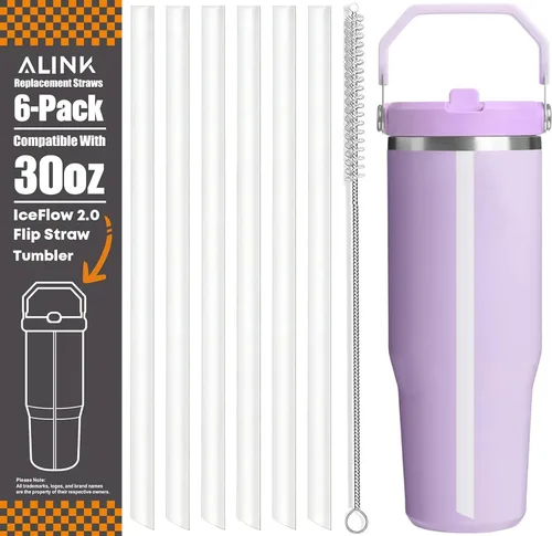 Vista 11 de ALINK Pajitas de repuesto para vaso Stanley IceFlow de 30 onzas, paquete de 6 popotes reutilizables de plástico negro compatibles con vaso IceFlow