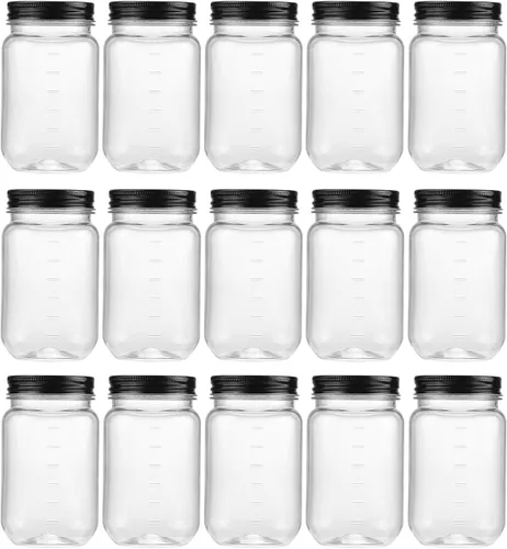 Vista 11 de Novelinks - Recipientes de plástico transparente (16 onzas) 5 Pack, Black, Plastic Containers with Lids, Decorative Jars, Storage Jars, Candy