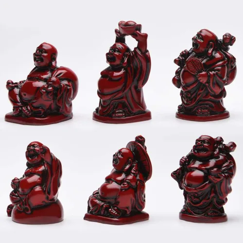 Vista 6 de BRABUD Feng Shui BS001 - Estatua de Buda sonriente de resina roja de 2 pulgadas