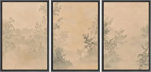Vista 67 de MUDECOR Lienzo enmarcado para pared, juego de arte de acuarela pastel, bosque de pinos, naturaleza silvestre, ilustraciones modernas, decorativas