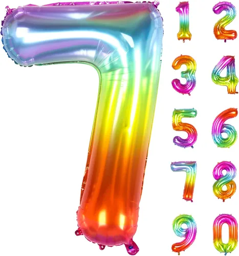 Vista 12 de Globo numérico, globos numéricos gigantes de 40 pulgadas para decoraciones de cumpleaños arco iris, globos numéricos grandes de 0 de mylar