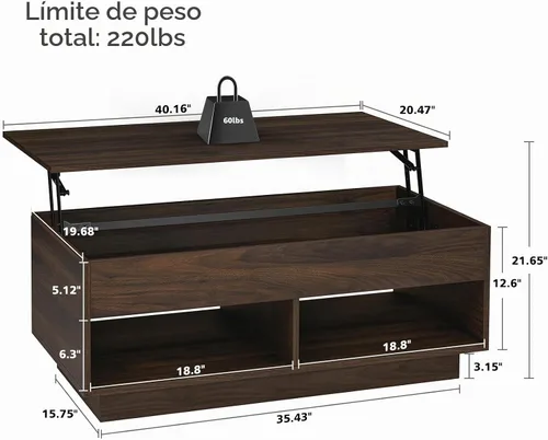 Vista 2 de HOMMPA Mesa de centro moderna con tapa elevable con almacenamiento para sala de estar, mesa de centro LED, mesa de comedor Wodden Lift