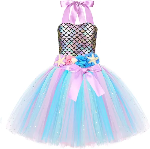 Vista 4 de Davsolly Mermaid Costume for Girls Led Light Up Mermaid Dress for Mermaid Birthday Decorations Gifts Halloween Dress Up