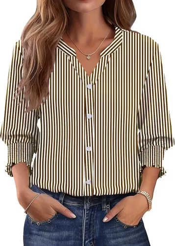 Vista 10 de LOMON Camisas con botones para mujer, manga 3/4, blusas casuales de negocios, blusas de verano 2026