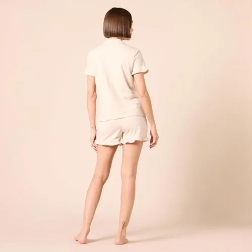 Vista 3 de Amazon Essentials - Conjunto de pijama de algodón modal con cuello de muesca y volantes para mujer Beige