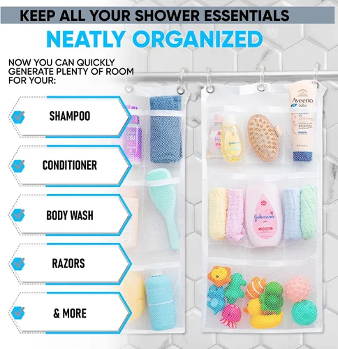 Vista 3 de Handy Laundry Cortina de ducha organizadora de baño -9 bolsillos- Perfecto para organizar el baño en casa, tus artículos de tocador y juguetes