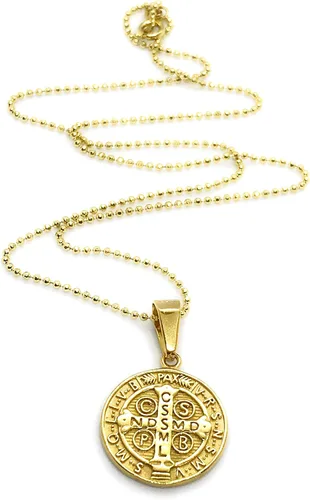 Vista 3 de LESLIE BOULES Medalla de protección de San Benito de oro chapado en 18 quilates, joyería religiosa, Latón