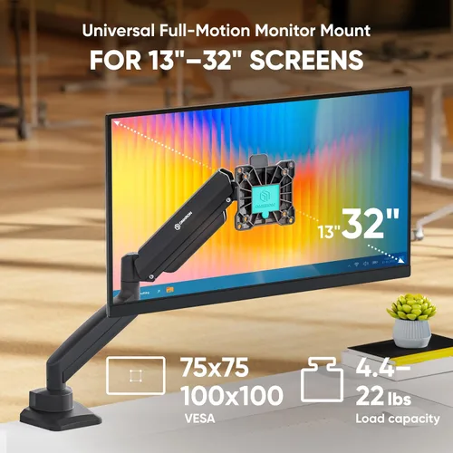 Vista 2 de ONKRON Soporte de escritorio con brazo de monitor único para monitores de 13" a 32" de hasta 17 libras - Brazo de monitor de resorte de gas