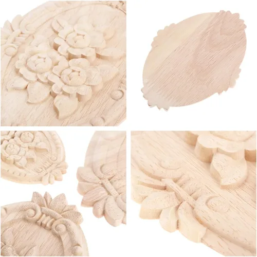 Vista 3 de Apliques de madera, adornos decorativos de madera, adornos tallados en rosas para muebles, calcomanías ovaladas de talla central para puerta 1