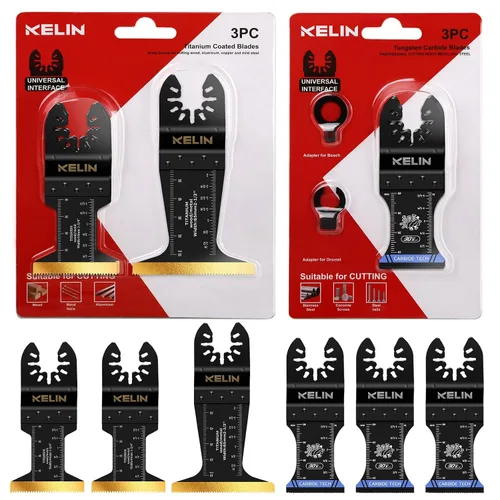 Vista 13 de KELIN Kit de 116 cuchillas oscilantes multiherramienta, 4 tipos de hojas de sierra de titanio para madera, metal, paneles de yeso, tuberías, se
