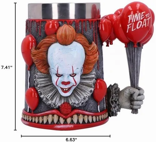 Vista 10 de Nemesis Now IT Pennywise - Jarra de payaso, resina pintada a mano, hora de flotar, mercancía de película de terror, mango de globos rojos, 6.1 in