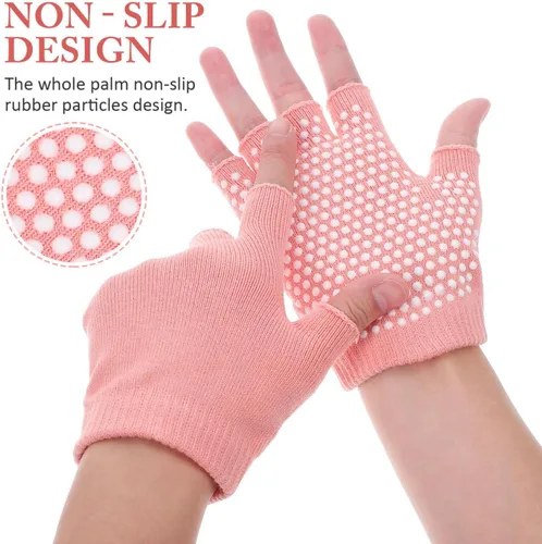 Vista 3 de 4 pares de guantes de yoga para mujer, antideslizantes, sin dedos, para entrenamiento de baile de pilates, con agarre mejorado y material de algodón