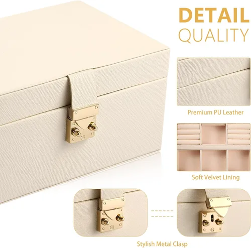 Vista 6 de CHFONG Joyero de 2 capas de piel sintética soporte de joyería portátil de viaje extraíble para collares aretes anillos pulseras joyeros organizador