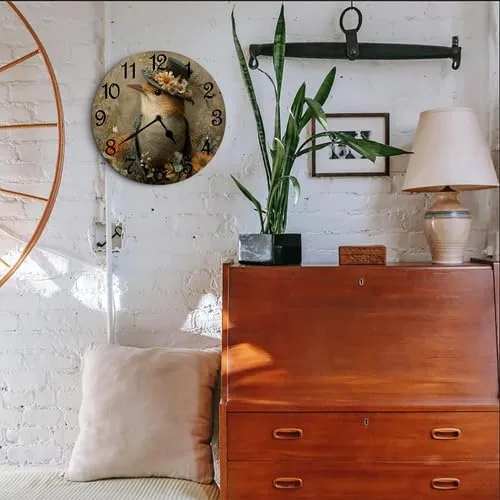 Vista 2 de Reloj de pared retro francés con diseño de pájaro de pared, funciona con pilas, reloj de pared redondo de 10 pulgadas con diseño de pájaro