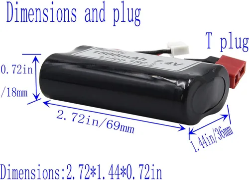 Vista 3 de Blomiky Paquete de 2 baterías recargables de iones de litio de 7.4V 1500mAh 15C con conector de enchufe T y cable USB para camión RC de alta