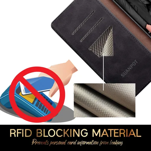 Vista 3 de SUANPOT Funda de piel tipo cartera para iPhone 11 Pro Max de 6.5 pulgadas con bloqueo RFID, soporte para tarjetas de crédito, funda de teléfono