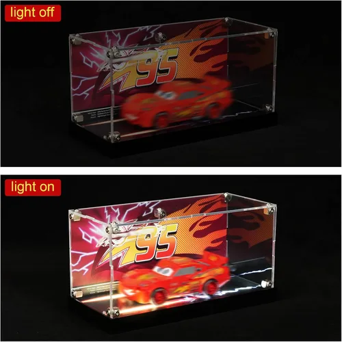 Vista 7 de Vitrina acrílica con luces LED, compatible con Lego 77255 Speed Champions Lightning McQueen Toy (solo funda, modelo no incluido)