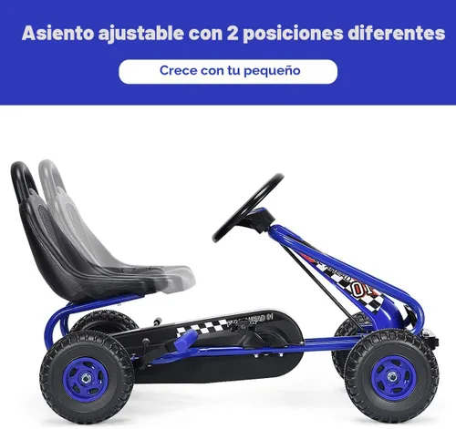 Vista 5 de Costzon Go Kart para niños, carrito de 4 ruedas alimentado por pedal con asiento ajustable, freno de mano y ruedas antideslizantes, auto de pedal