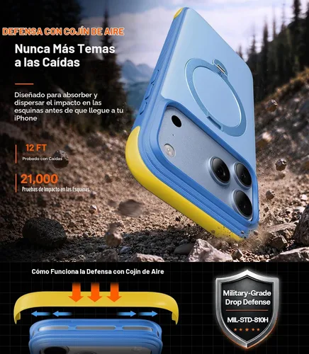 Vista 4 de TORRAS Funda Q3 Rugged para iPhone 18 Pro 360 con soporte magnético, apto Isla azul