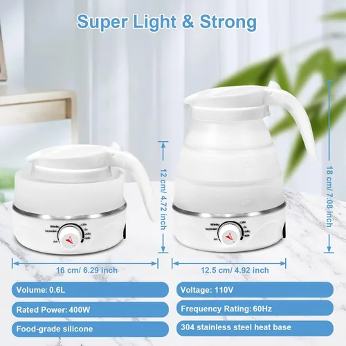 Vista 2 de Hervidor de viaje plegable eléctrico portátil plegable para agua hirviendo, portátil para viajes al aire libre, imprescindible para té y café, apto