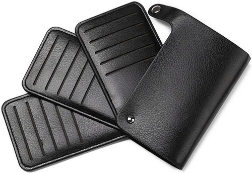 Vista 2 de TKFDC - Cartera delgada de cuero, tarjetero minimalista con bloqueo de bolsillo frontal, hecho de cuero de grano completo, soporte para tarjetas